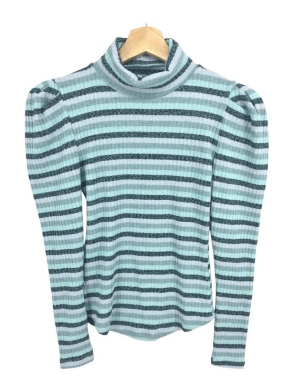 Maeve Anthropologie Ribbed Puff Sleeve Striped Turtleneck Knit Top XS - Picture 3 of 10